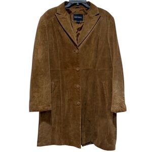Bernardo Long-Line Genuine Suede Leather Coat Jacket XL Camel Brown Y2K Classic